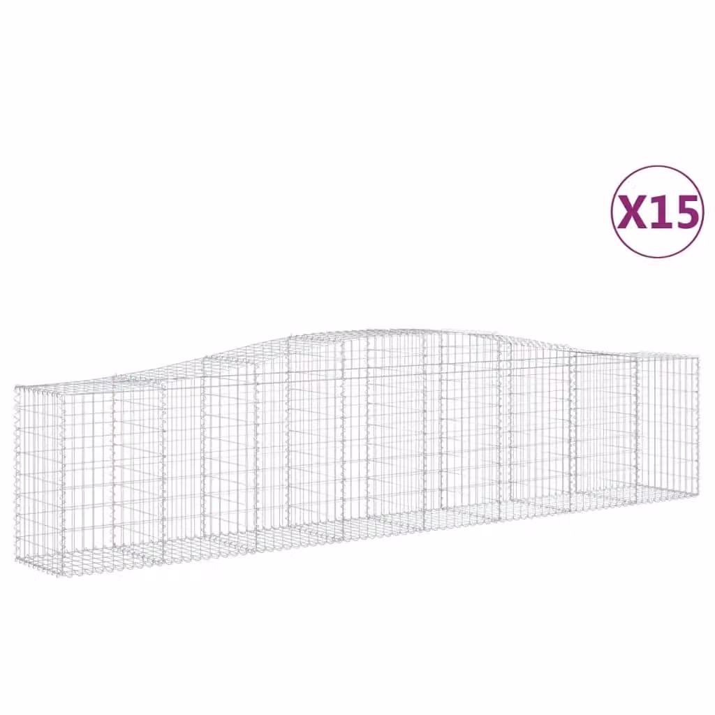 Berkfield Home Arched Gabion Baskets, 15 Pieces, Silver Galvanised Steel, W: 400 cm, D: 50 cm, H: 80-100 cm – 2