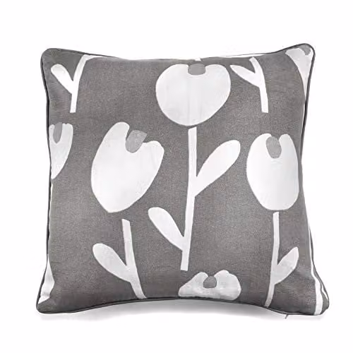 Fusion Alabar Grey Floral Silhouette Print 100% Cotton Filled Square Cushion W/D/H: 43 x 43 x 43 cm – 4