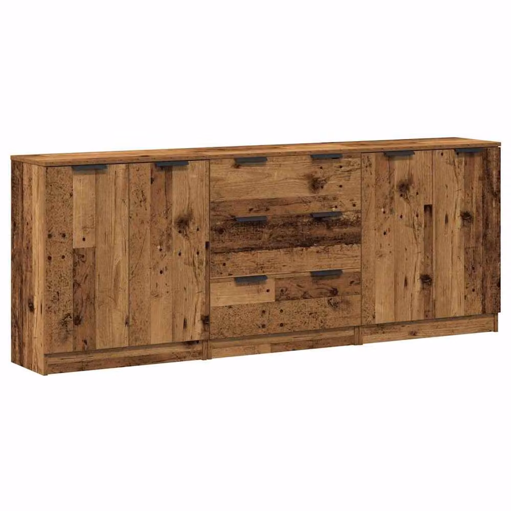 Berkfield Home Set of 3 Rustic Brown Engineered Wood Sideboards, W/D/H: 60 x 30 x 70 cm – 2