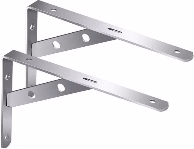 PAWNORA 2-Piece Heavy Duty L-Shaped Angle Shelf Brackets in Silver Stainless Steel