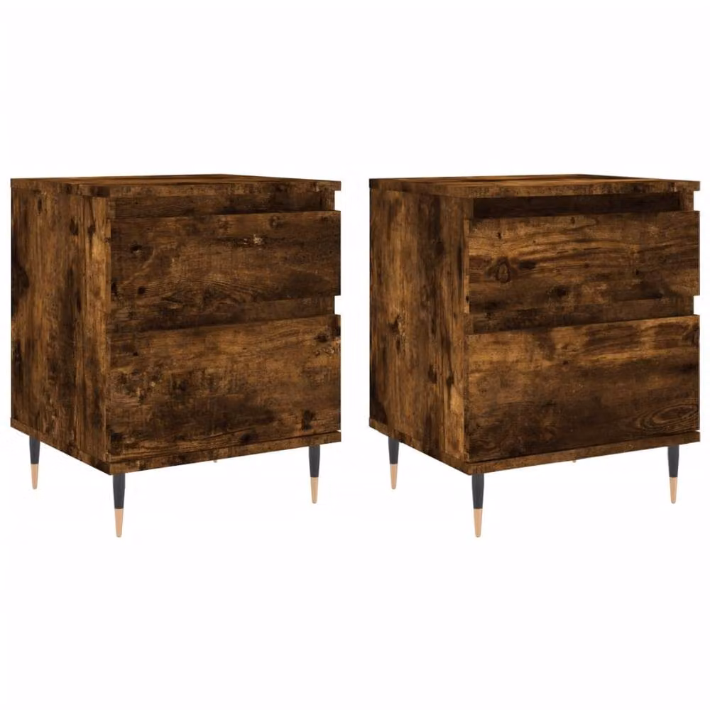 Berkfield Home Modern Bedside Cabinets, 2 Piece Set in Smoked Oak Brown, W/D/H: 40 x 35 x 50 cm – 3