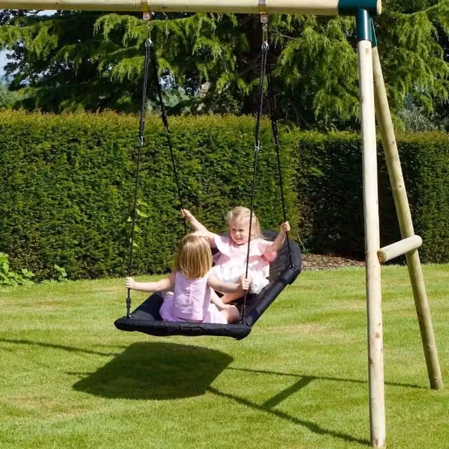 Rebo Wooden Single Swing Set with Black and Red Boat Swing