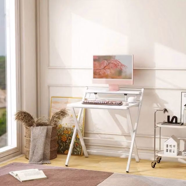 EONLION Foldable Computer Desk in White for Home Office and Study