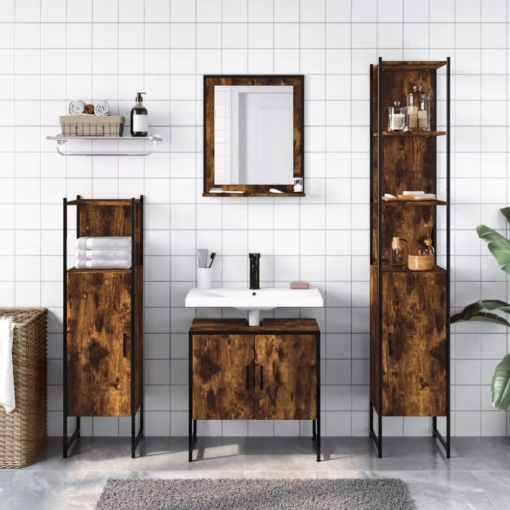 Berkfield Home 4 Piece Smoked Oak Bathroom Cabinet Set in Brown – 2