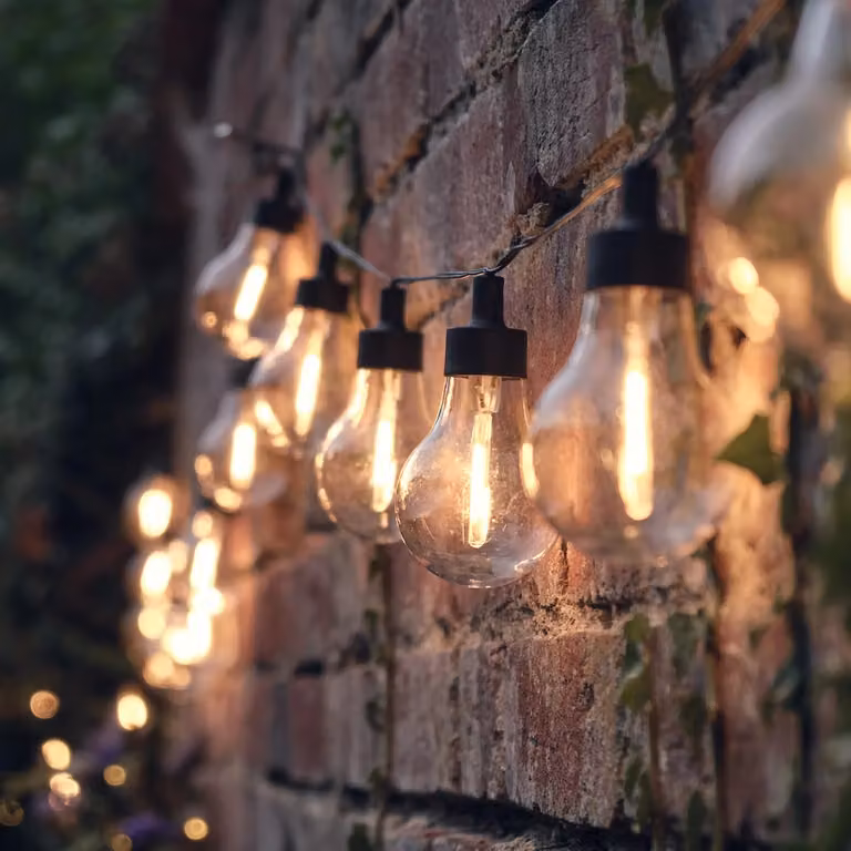20 Warm White Vintage Style LED Battery Festoon Drop Lights with Timer in Black and Transparent