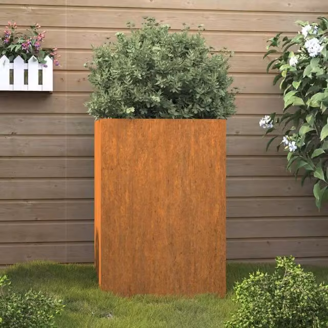 Berkfield Home Brown Corten Steel Ornamental Garden Planter Tub, W/D/H: 42 x 38 x 75 cm – 1