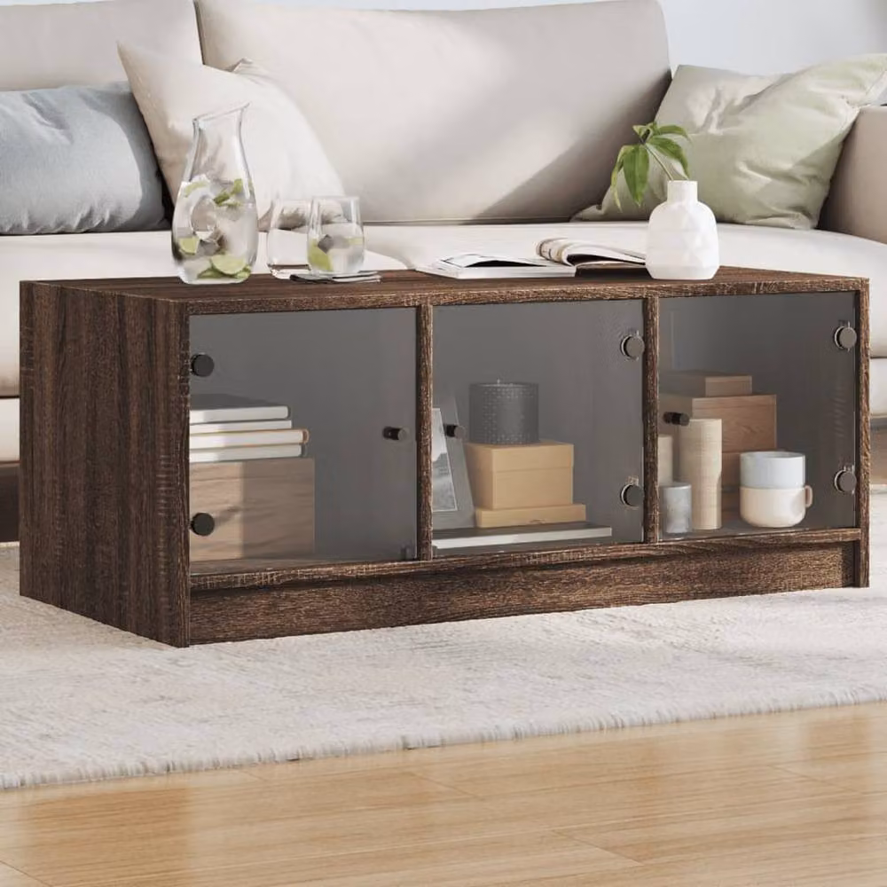 Berkfield Home Modern Brown Oak Coffee Table with Glass Doors W/D/H: 102 x 50 x 42 cm – 2