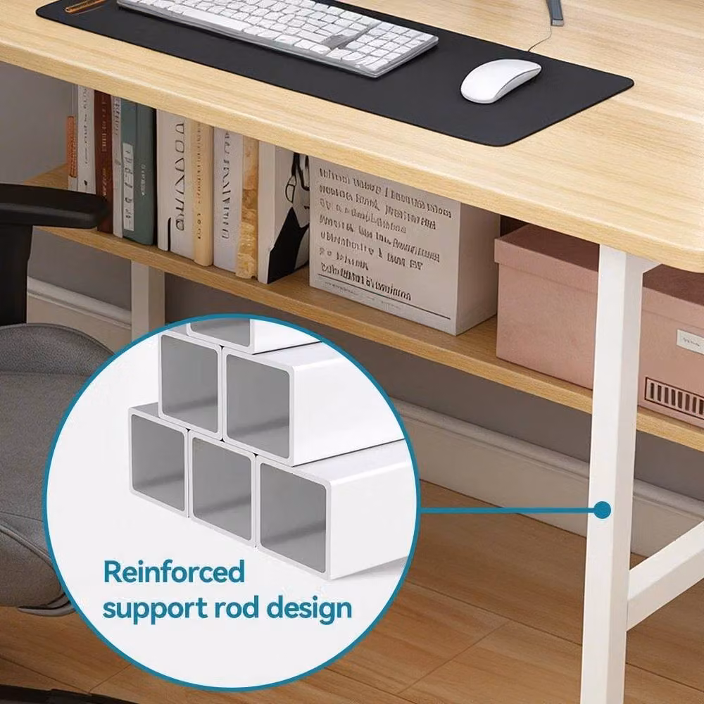 EONLION Computer Desk and Study Table in White and Light Oak, W: 100 cm – 3