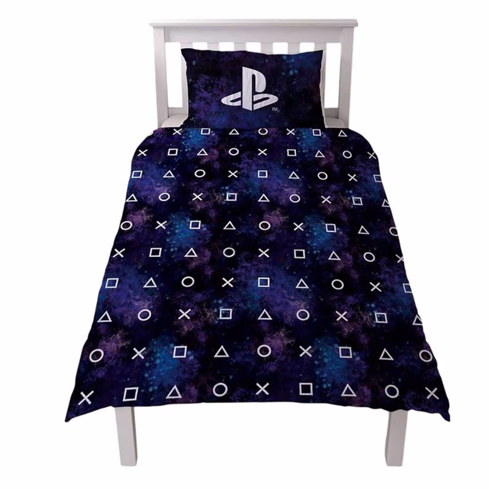 Playstation Reversible Graphic Duvet Cover and Pillowcase Set in Blue, W: 90 cm, L: 190 cm – 2