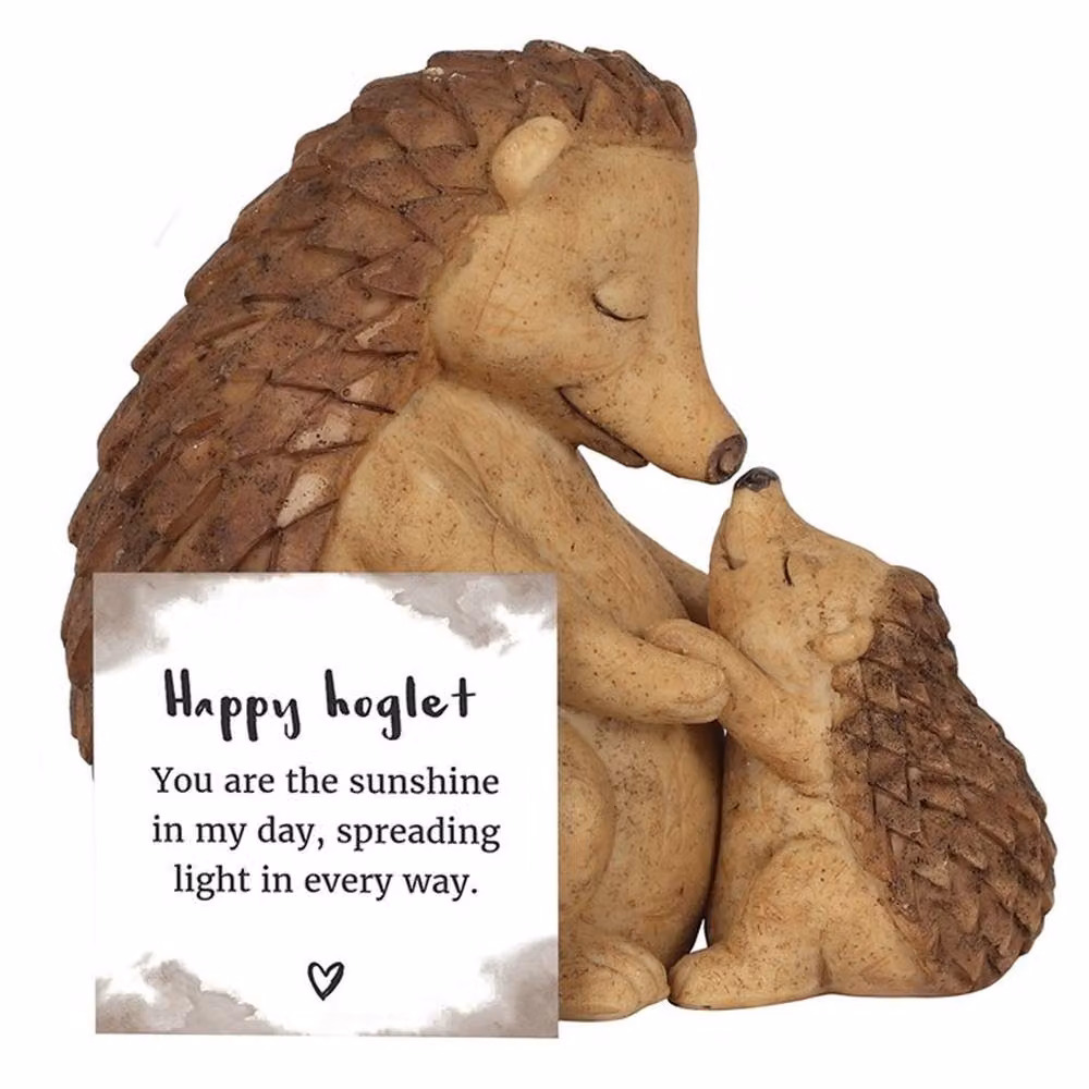 Uniqueful Happy Hoglet Mother and Baby Hedgehog Ceramic Ornament in Brown – 2