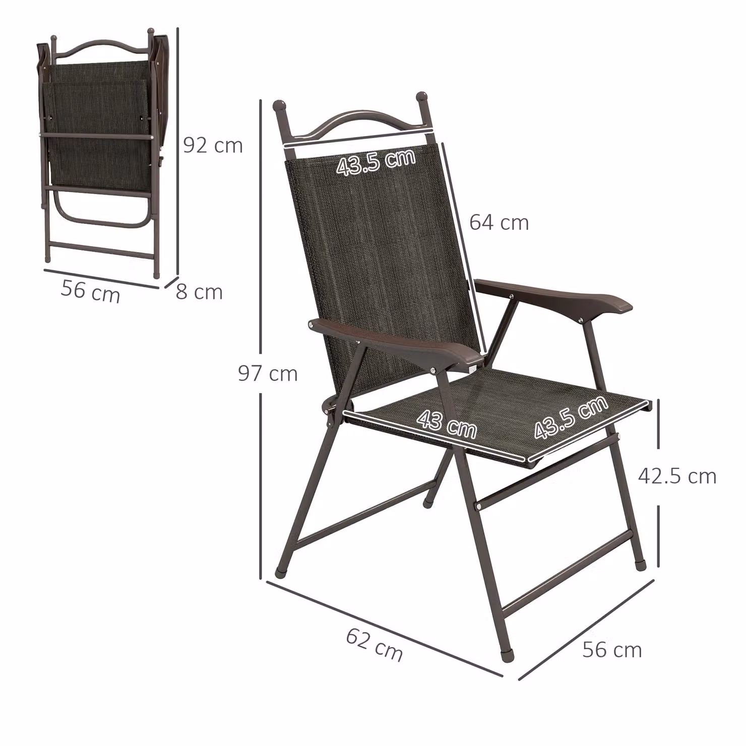 OUTSUNNY Set of 2 Folding Armrest Chairs with Breathable Mesh Fabric in Brown – 3