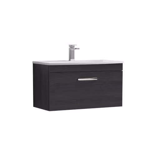 Balterley Wall Hung Single Drawer Bathroom Vanity Unit with Basin in Matt Black, W/D/H: 81.0 x 39.0 x 46.1 cm – 2