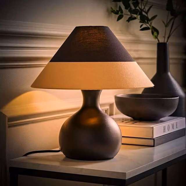 ValueLights Rupert Modern Table Lamp with Two Tone Fabric Cone Shade in Black and Multicolour