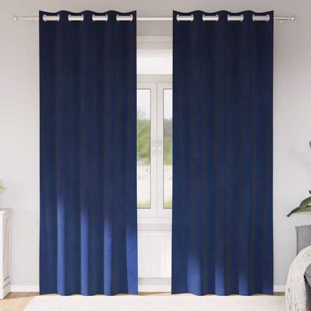 Berkfield Home Dark Blue Velvet Blackout Curtains with Eyelets, 2 Pack, W: 140 cm, H: 225 cm – 1