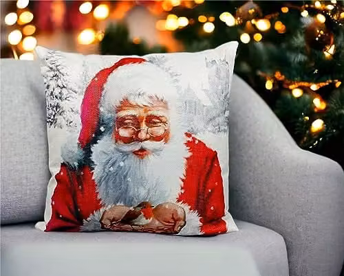 Netagon Red Santa Design Christmas Cushion with Removable Washable Linen Cover and Hollow Fibre Filling, W/D/H: 40 x 40 x 40 cm – 3