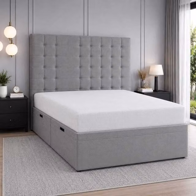 K Mehmood Enterprise Ltd Diana Luxury Upholstered Storage Bed with Elegant Headboard in Silver Grey, 140 x 200 cm