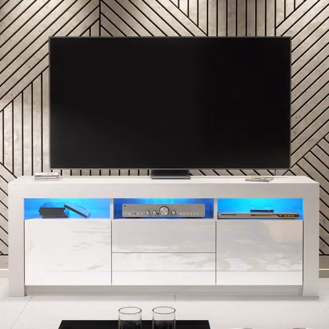 Creative Furniture Shine TV Unit in White with Glossy Finish, W: 160 cm, H: 60 cm, D: 35 cm – 1