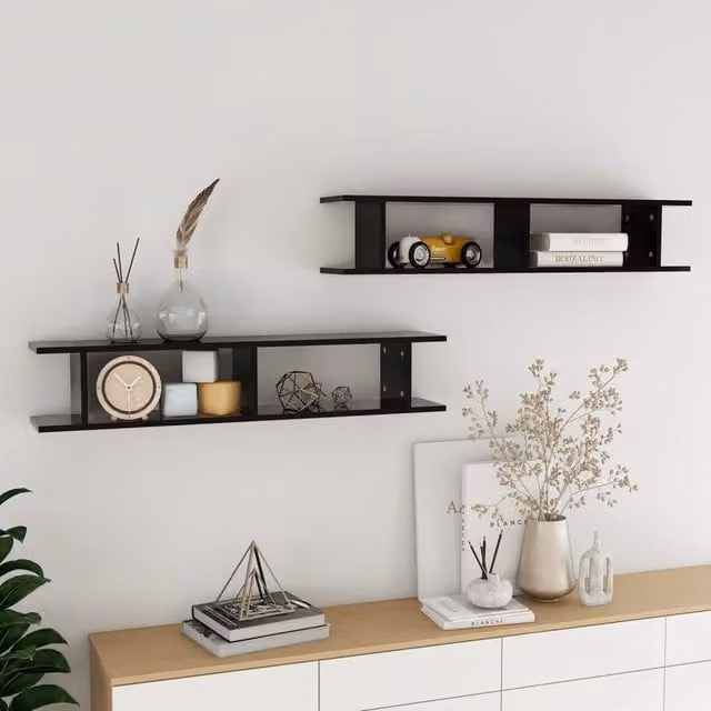 Berkfield Home Wall Mounted Shelf Set of 2, Black, W: 105 cm, D: 20 cm, H: 18 cm – 1
