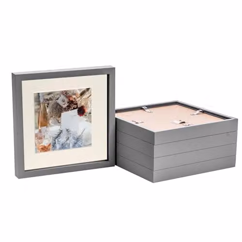 Nicola Spring 5 Piece Square 3D Shadow Box Photo Frame Set in Grey and White with Glass Aperture – 1
