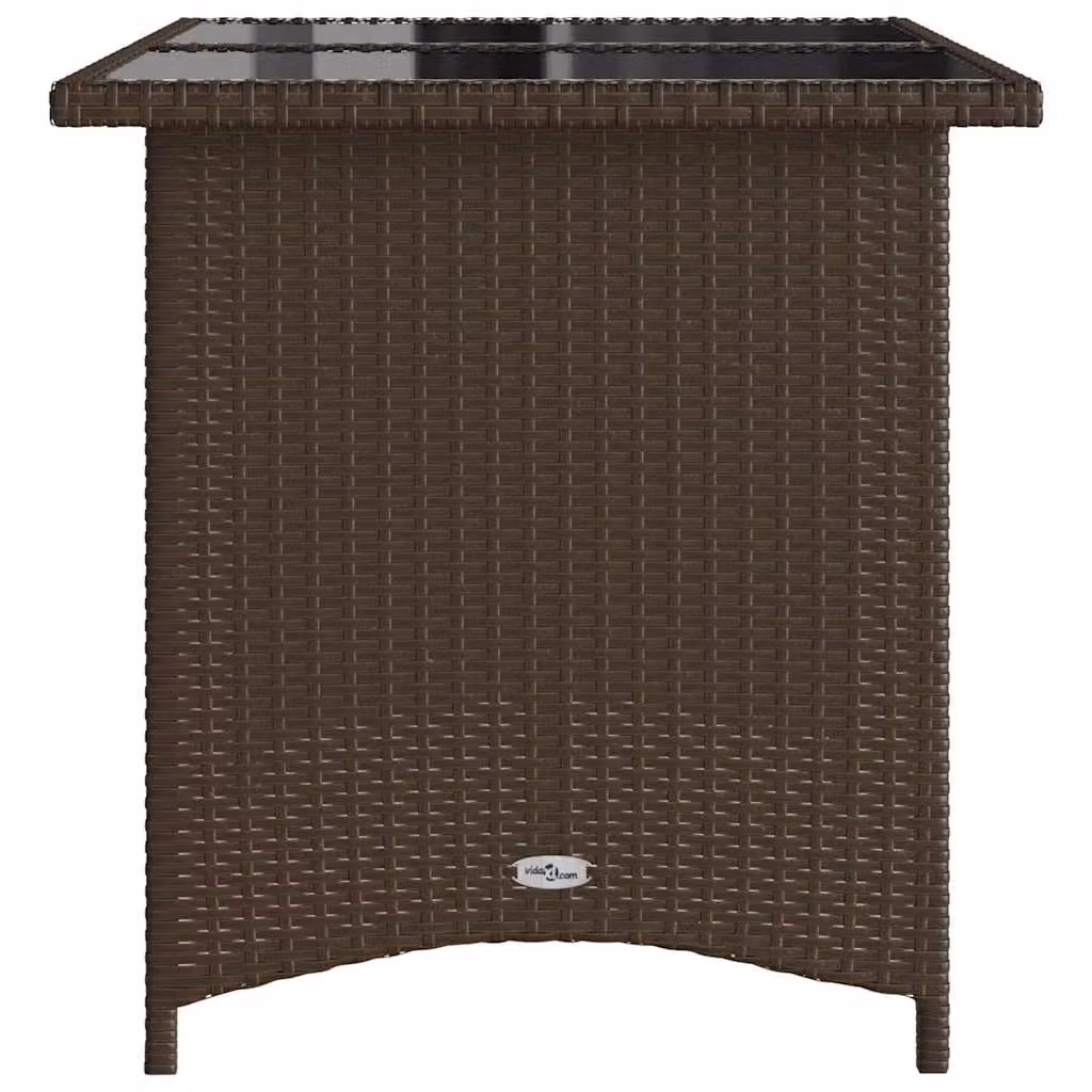 Berkfield Home Modern Brown Poly Rattan Garden Table with Glass Top, W/D/H: 110 x 68 x 70 cm – 3