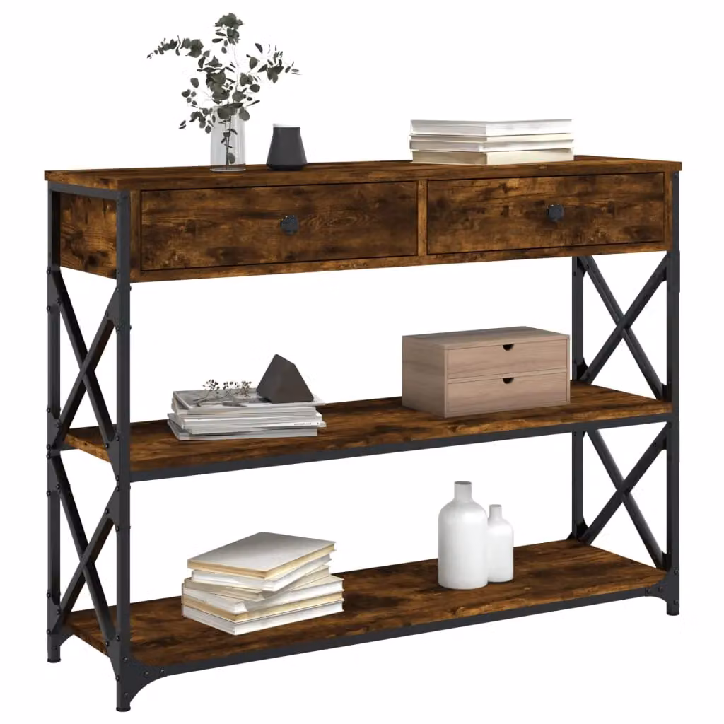 Berkfield Home Smoked Oak Console Table in Brown, W/D/H: 100 x 28 x 75 cm – 3
