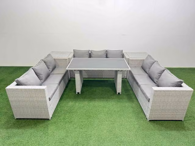 Fimous Outdoor Garden Furniture Set with Black Glass Top Dining Table in Light Grey