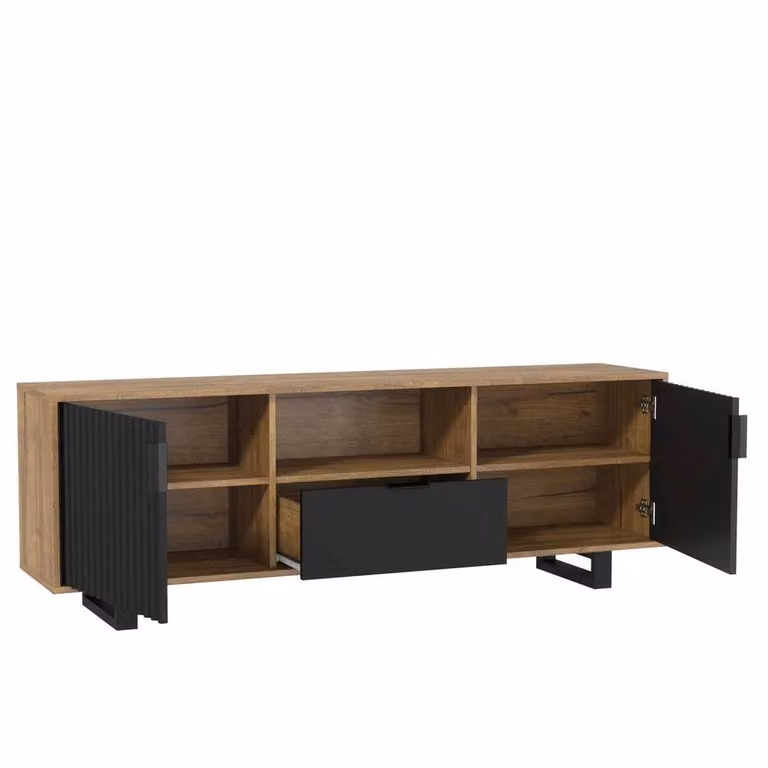 FORGEVIO Industrial TV Unit and Sideboard Storage in Brown and Black