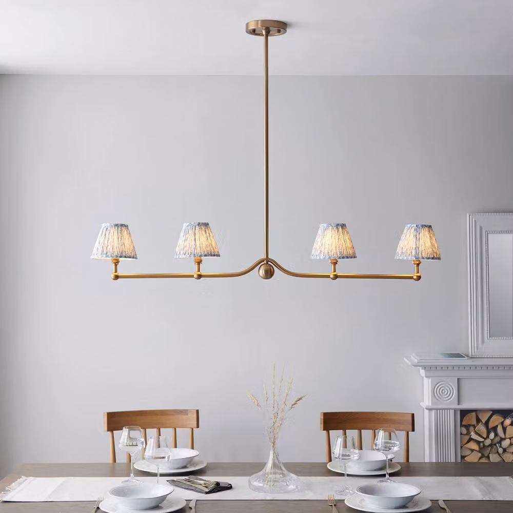 Netlighting Santiago Pendant Light with Blue Fabric Leaf Shade and Gold/Brass Details, 16 cm, 4x B22 – 2