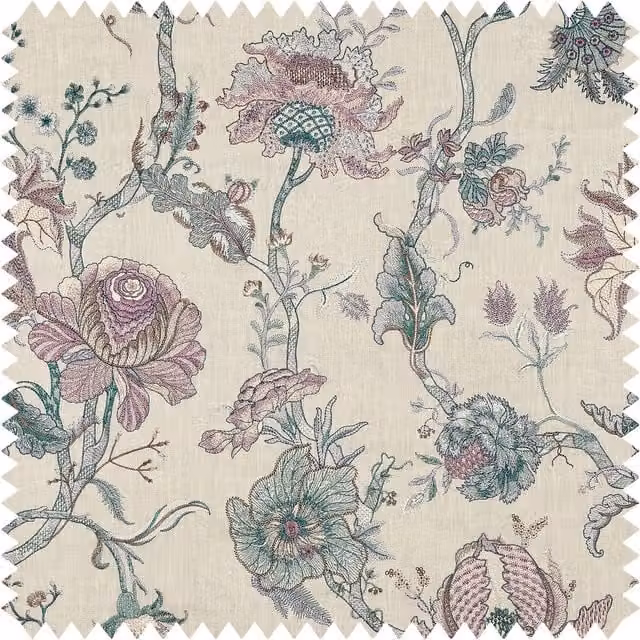 House of Hackney Artemis Embroidered Linen in Alabaster, White, Green, Pink and Multicolour