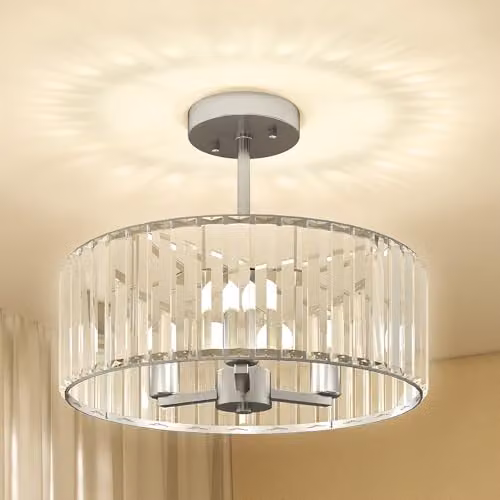 HOMCOM Set of 2 Modern Crystal Ceiling Light Fixtures in Silver Tone, W/D/H: 39 x 39 x 32 cm – 4