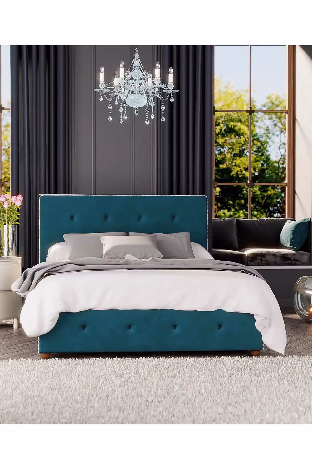 Laurence Llewelyn-Bowen Hesper Ottoman Storage Bed in Emerald Green Plush Velvet Fabric, Size: Double (140 x 200 cm) – 4