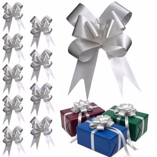 Shatchi 60pcs Silver 3cm Pull Bows for Gift Wrapping and Decorations – 1