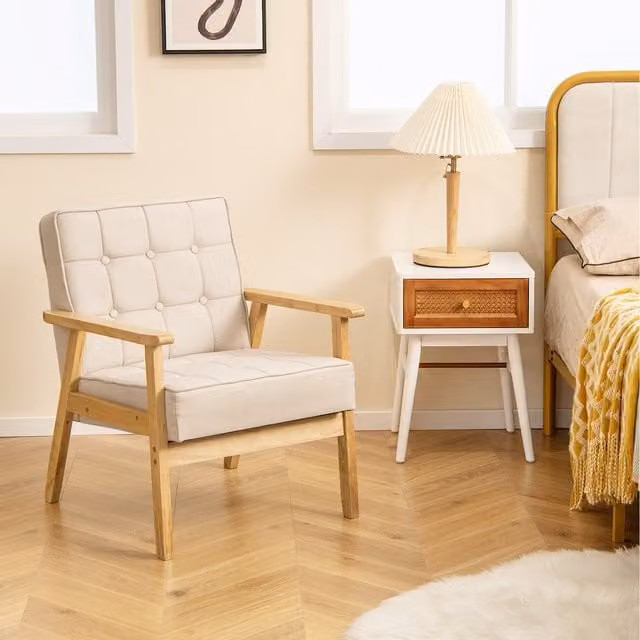 Costway Mid-Century Accent Chair with Armrests in White Fabric