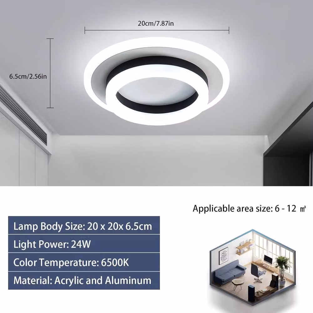 Goeco Modern Round LED Ceiling Light, Black, 24 W, 2700 LM, Diameter: 20 cm – 4