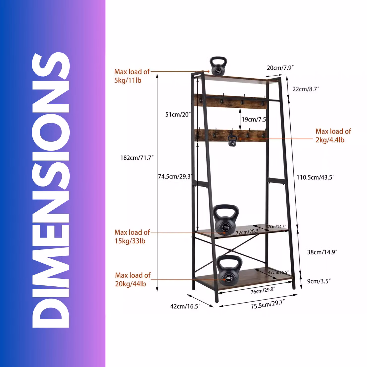 Pirlo Plush Industrial Heavy Duty Metal Clothes Rail Open Wardrobe with Shelves in Brown – 3