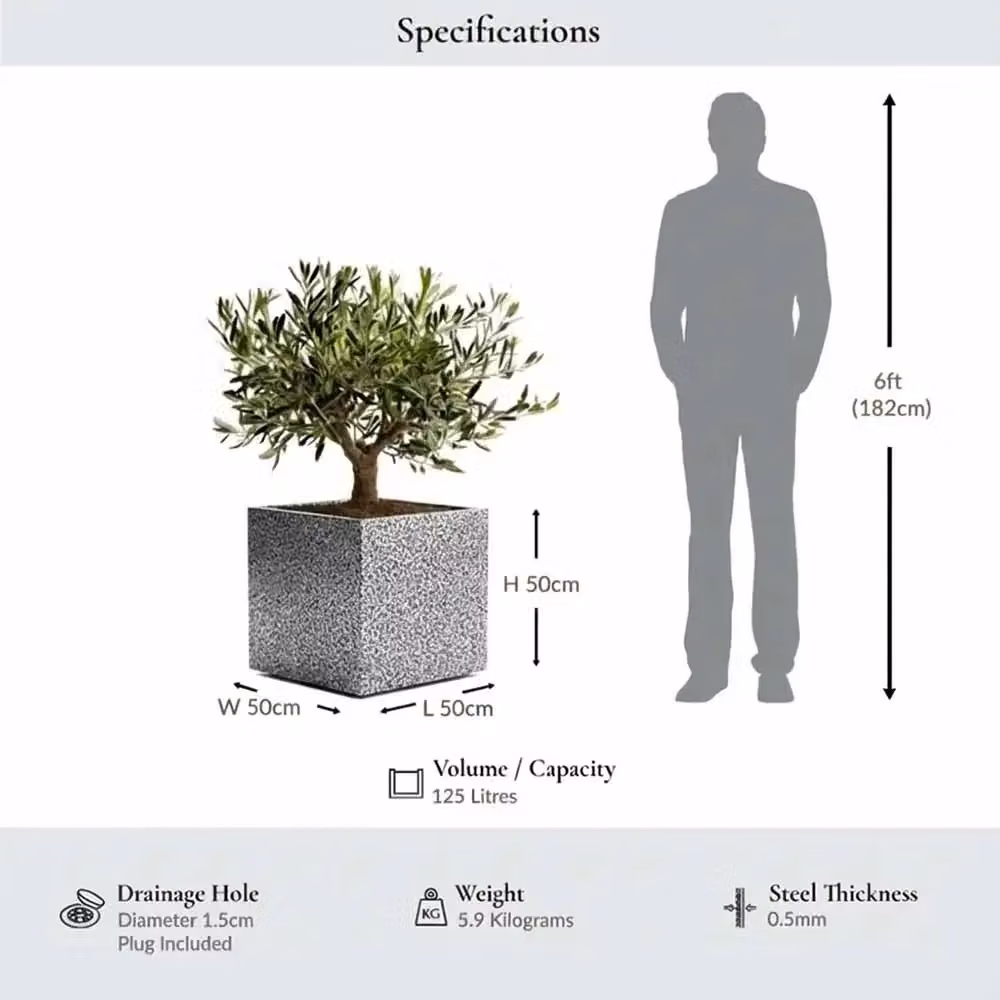 Access Garden Products Mottled Zinc Galvanised Steel Square Planter, Silver and Black, W/D/H: 50 x 50 x 50 cm – 4