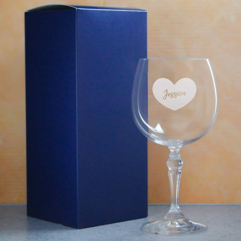 Uniqueful Personalised Engraved Crystal Gin and Tonic Glass with Heart Design in Clear – 2