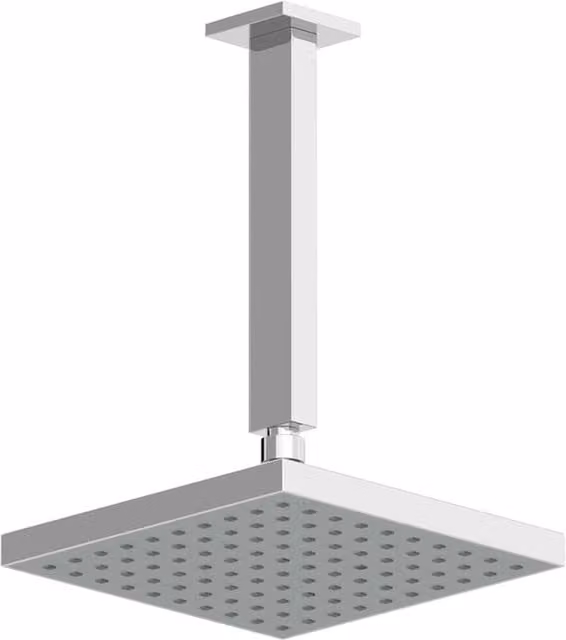 Bathwell Chrome Square Wall Mounted Overhead Shower Head with Round Arm and Anti-Limescale Feature, Silver