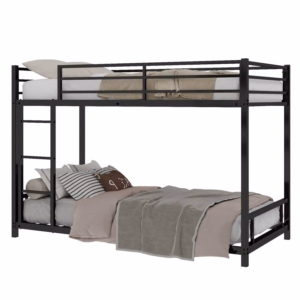 Matteo Black Metal Industrial Bunk Bed with Safety Railing and Ladder, Single Size – 6