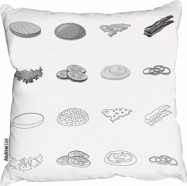 Benjamin Tate Design LTD Burger and Sandwich Icon Outdoor Cushion, White, W: 60 cm, H: 60 cm