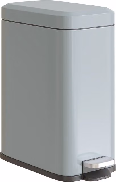HOMCOM 5L Rectangular Compact Pedal Bin with Removable Bucket and Quiet-Close Lid, Grey Coated Steel