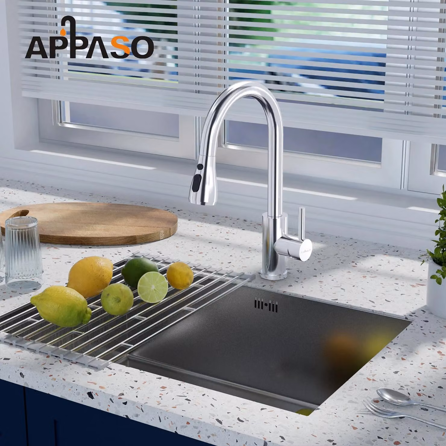 Appaso Single Lever Kitchen Sink Mixer Tap with Pull Out Sprayer in Gold and Silver – 2