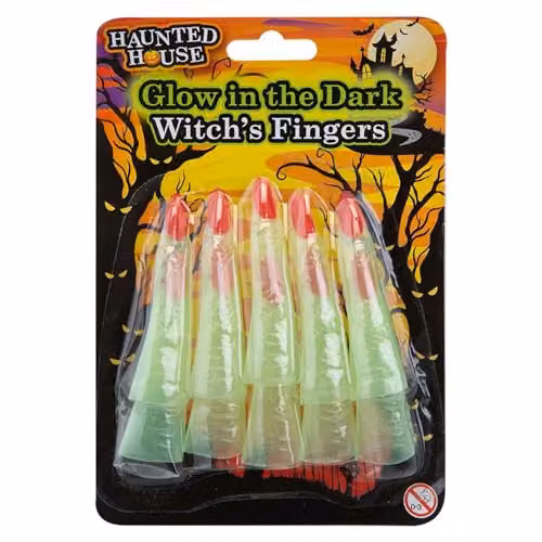 VFM e-Store Glow in the Dark Witch Finger Toppers, Green, 10 cm – 3