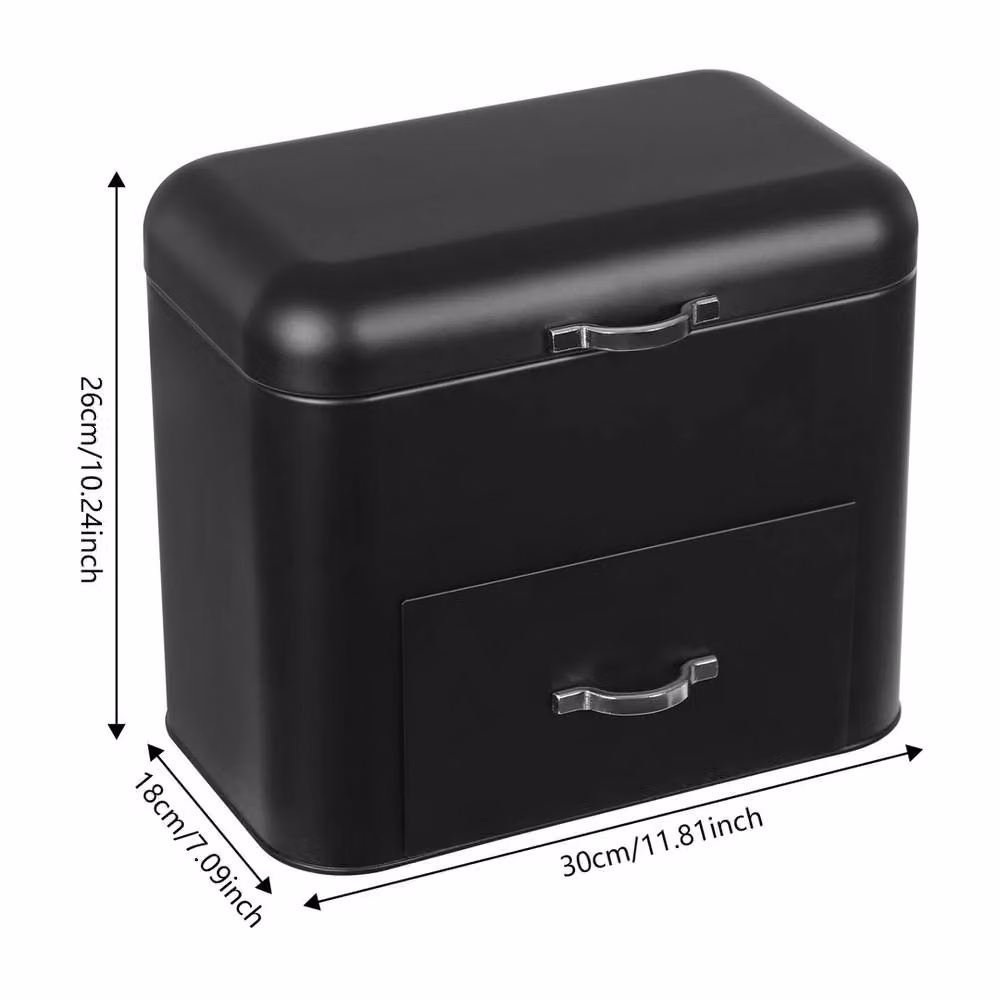 VOGREX Retro Large Drawer Bread Storage Box Counter Organiser in Black – 2