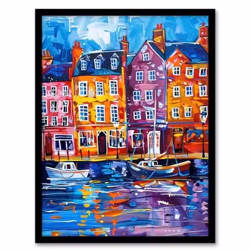 Artery8 Scarborough Harbour Yorkshire Landscape Framed Wall Art Print, Multicolour, H 32.3 x W 23.4 x D 0.5 cm – 1