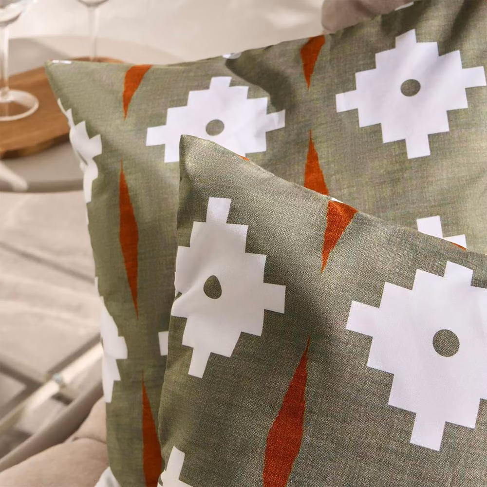 OHS Set of 2 Geometric Outdoor Garden Cushion Covers, Olive Green, W/D/H: 45 x 45 x 45 cm – 2