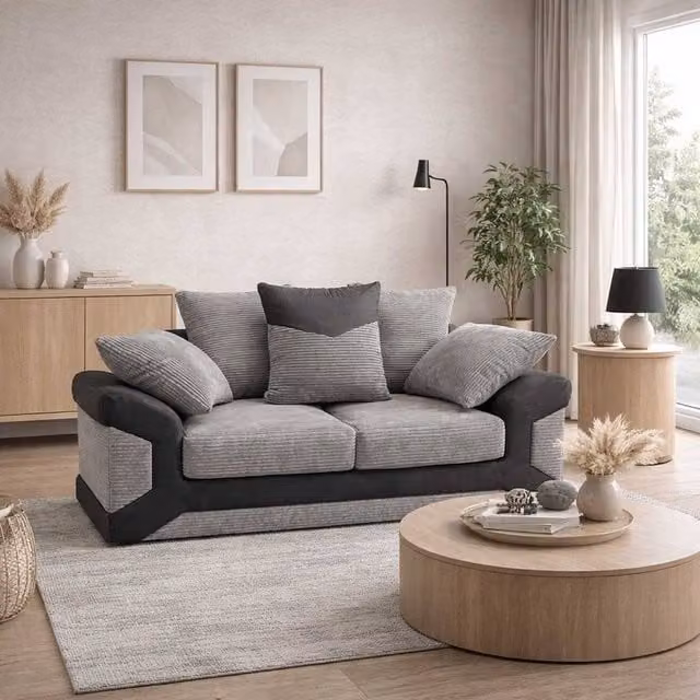 Furnishings For Less UK Dino 2 Seater Fabric Sofa in Grey with Scatter Back Cushions W/D/H: 155 x 90 x 95 cm – 1