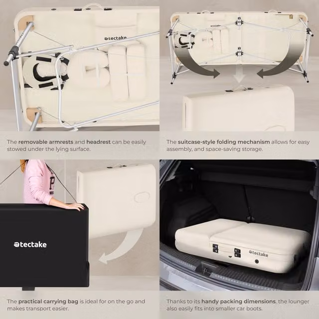 tectake 3 Zone Foldable Massage Table in Beige