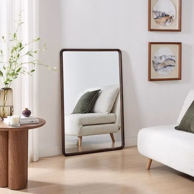 FurnitureboxUK Rowena Mid-Century Walnut Wood Rectangular Wall Mirror, Brown, W: 120 cm, H: 80 cm