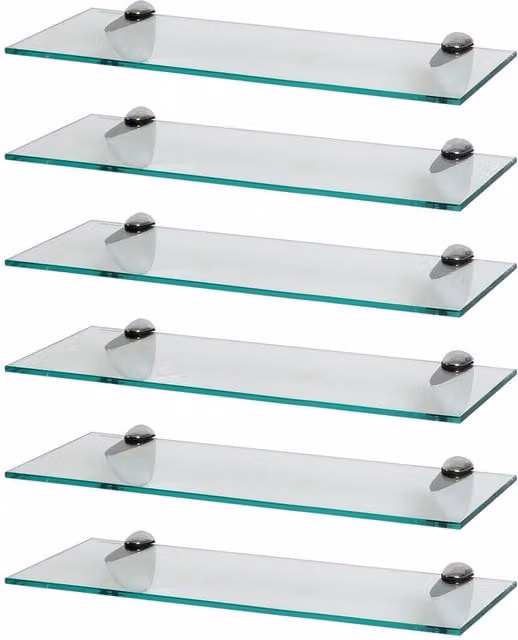 Harbour Housewares Floating Glass Bathroom Shelf, Transparent with Chrome Finish, Width: 50 cm